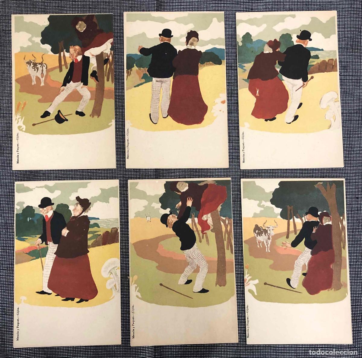 Postales: LOTE DE 6 TARJETAS POSTALES ILUSTRADAS POR EVARISTO VALLE. MENCIA Y PAQUET, GIJON C.1905. RARAS