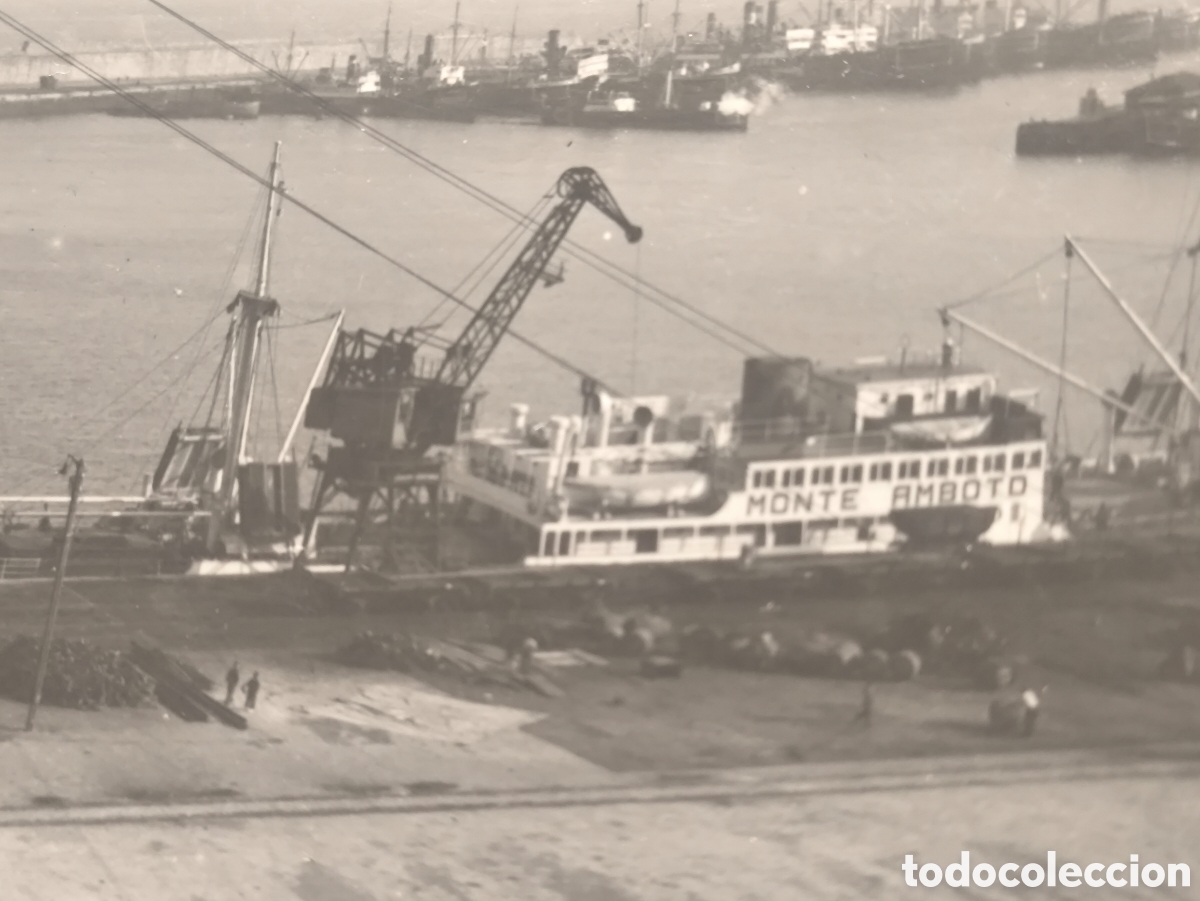 Postales: GIJ&Oacute;N MUELLE MUSEL BUQUE MONTE AMBOTO POSTAL FOTOGR&Aacute;FICA FOTOGRAFO LENA ASTURIAS C. 1930