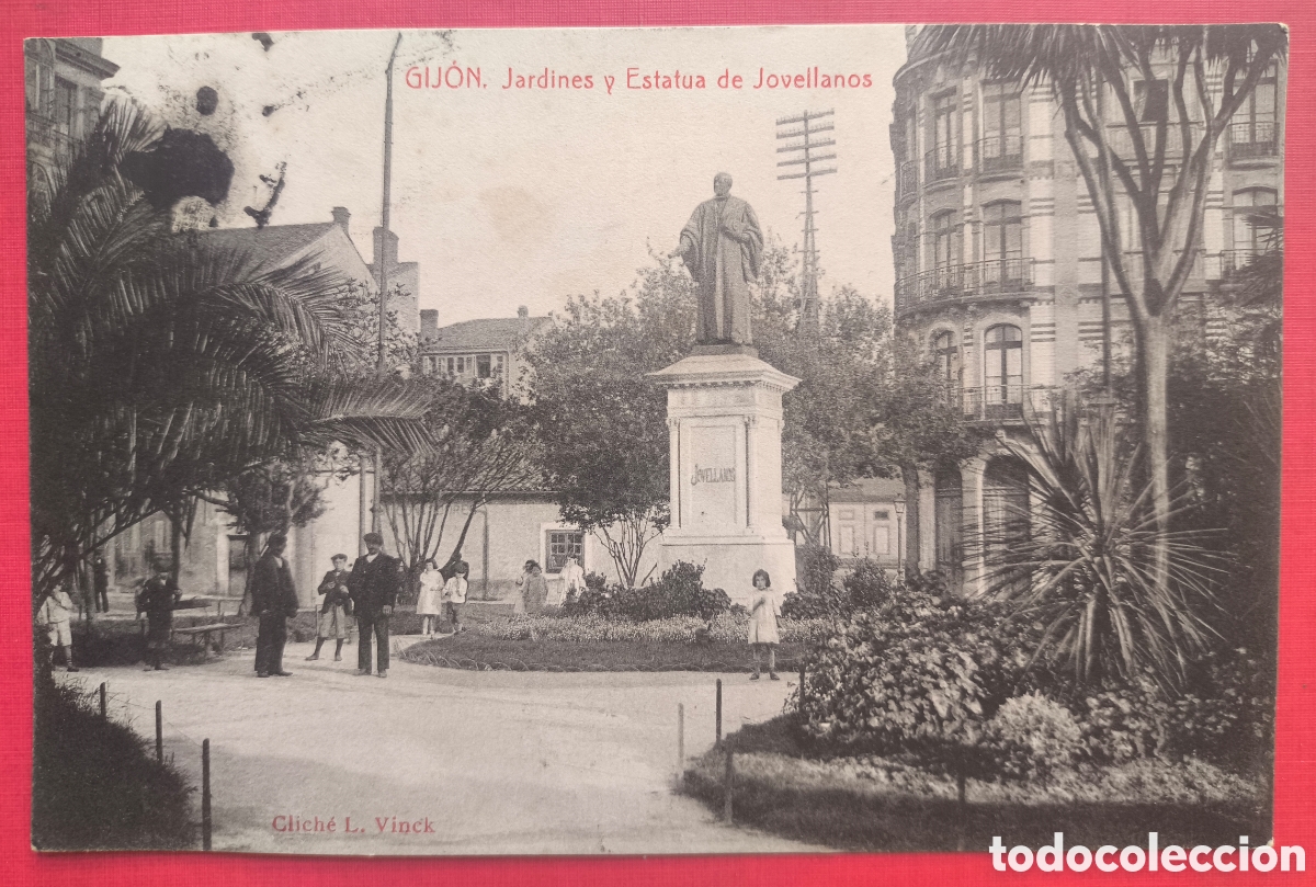 Postales: GIJ&Oacute;N PLAZA SEIS DE AGOSTO POSTAL ANIMADA FOTOTIPIA CLICH&Eacute; L. VINCK ASTURIAS 1915