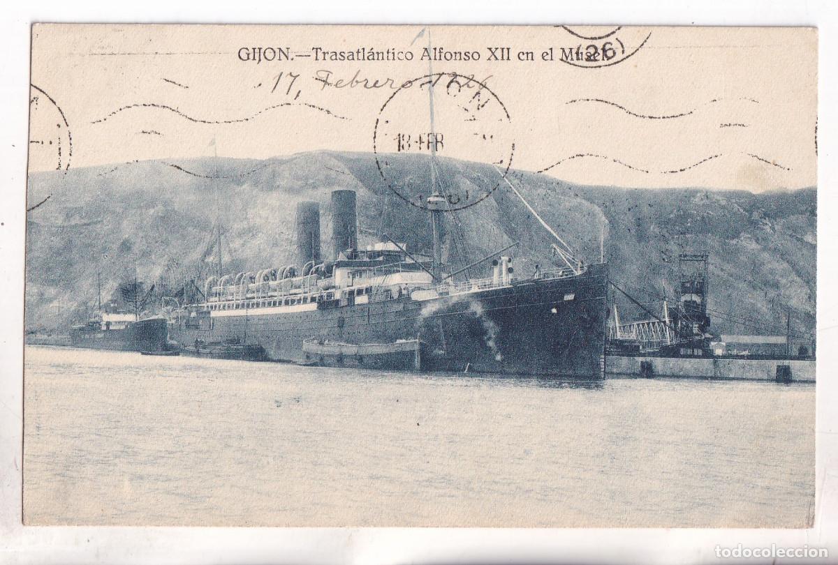 Postales: POSTAL. GIJ&Oacute;N. TRASATL&Aacute;NTICO ALFONSO XII EN EL MUSEL. ASTURIAS. CIRCULADA EN 1926