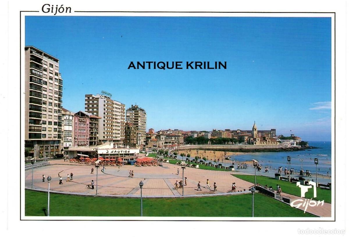 Postales: GIJON N&ordm; 390 JARDINES DEL NAUTICO / ESCUDO DE ORO - EXCL. MORO / SIN FRANQUEAR