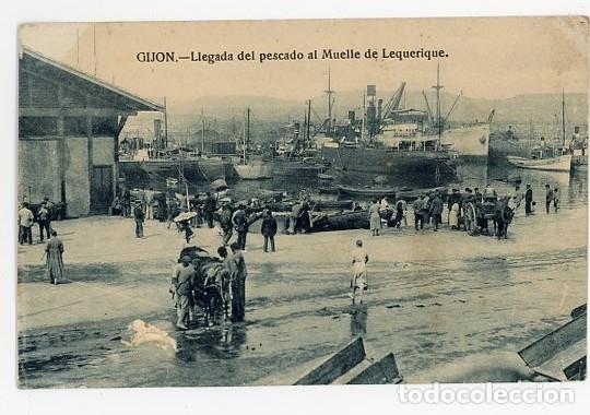 Postales: GIJON. ASTURIAS. LLEGADA DE PESCADO AL MUELLE DE LEQUERIQUE. GRAFOS