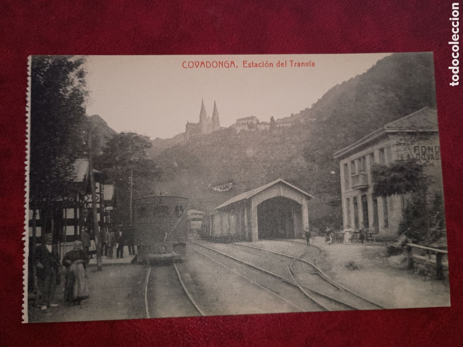 Postales: COVADONGA (ASTURIAS) - ESTACI&Oacute;N DEL TRANV&Iacute;A - FOTOTIPIA THOMAS, BARCELONA