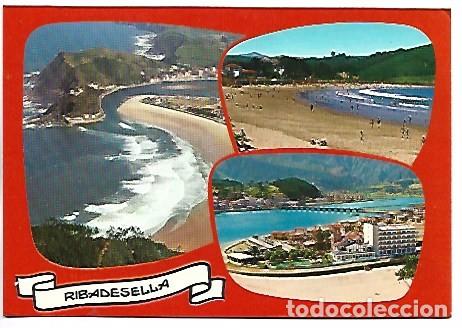 Postales: VISTA AEREA. LA PLAYA Y VISTA PARCIAL.- RIBADESELLA