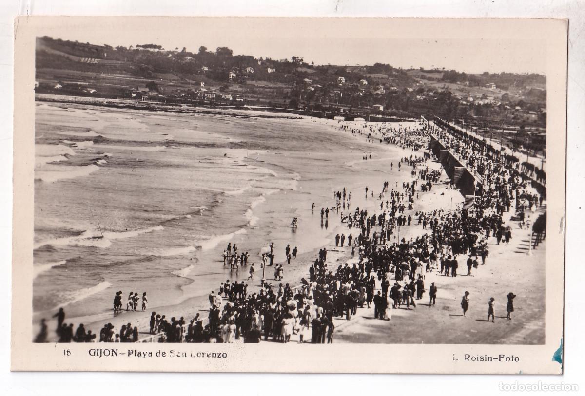 Postales: POSTAL. 16. GIJ&Oacute;N. PLAYA DE SAN LORENZO. ASTURIAS. CIRCULADA EN 1949