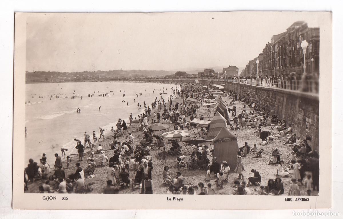 Postales: POSTAL. 105. GIJ&Oacute;N. LA PLAYA. ASTURIAS. CIRCULADA EN 1950