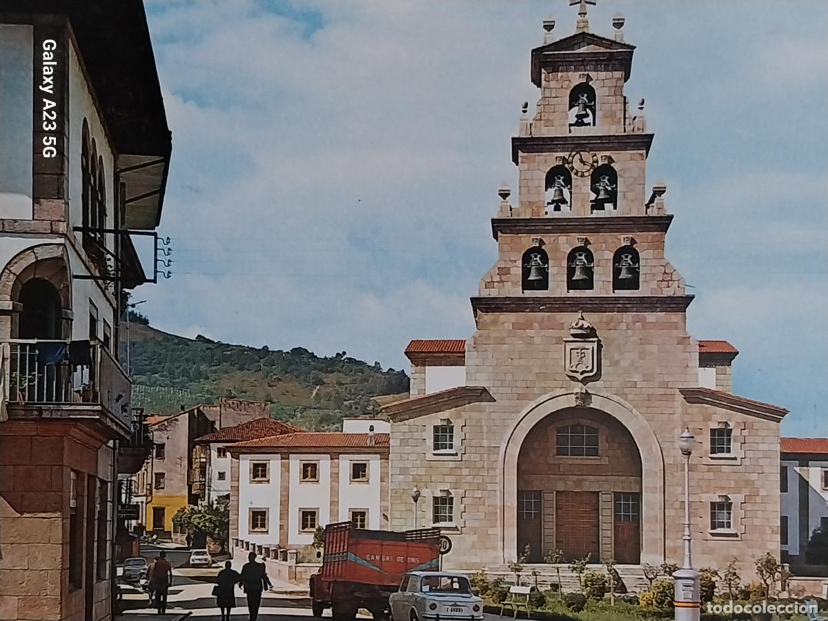 Postales: CANGAS ONIS IGLESIA ED BUSTAMANTE HURTADO 1 CIRCULADA A&Ntilde;O 1970 ANIMADA COCHES CL&Aacute;SICOS