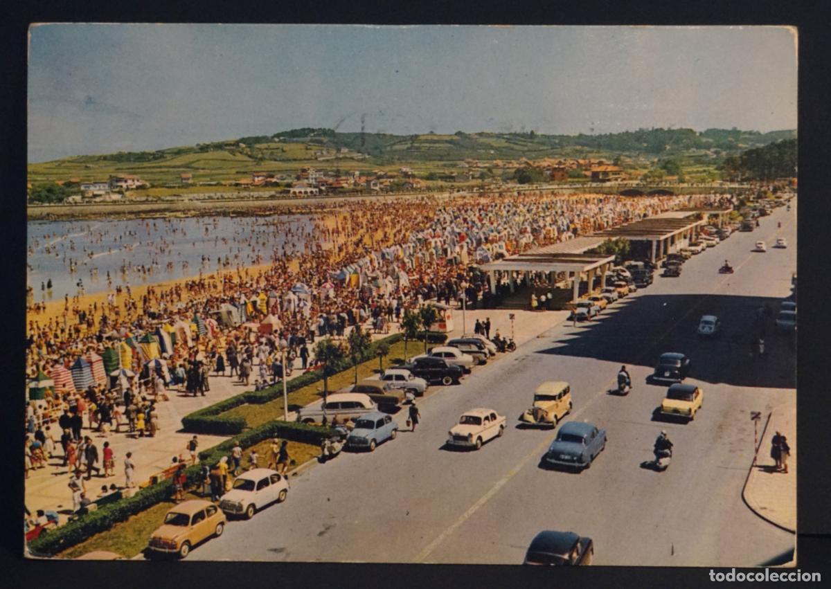 Postales: Gij&oacute;n (Asturias), playa Miami. Postal circulada con sello el a&ntilde;o 1967.