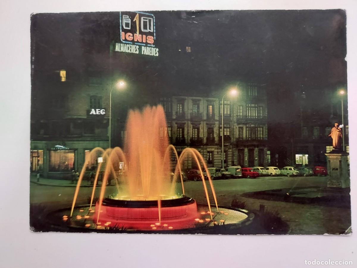 Postales: POSTAL GIJON PLAZA 6 DE AGOSTO FUENTE LUMINOSA NOCTURNA. 1968. CIRCULADA