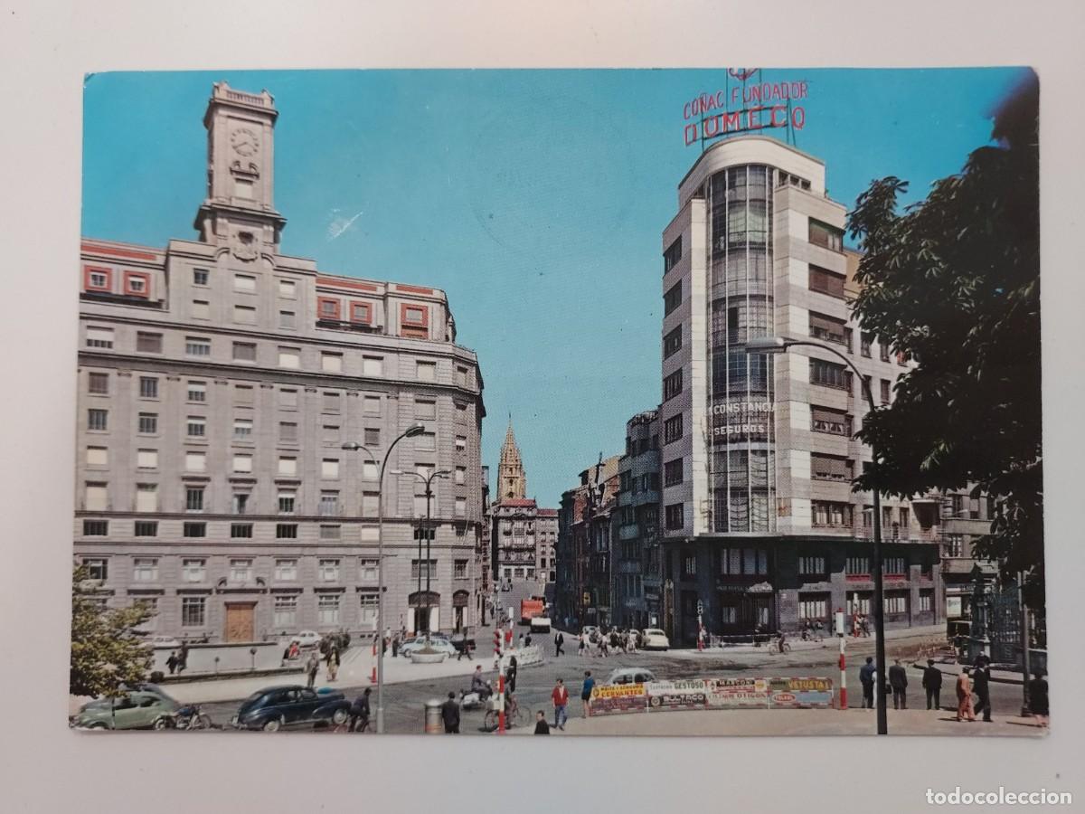 Postales: POSTAL OVIEDO CALLE DE JOSE TARTIERE. 1962. CIRCULADA. LUMINOSO CO&Ntilde;AC FUNDADOR DOMEQ