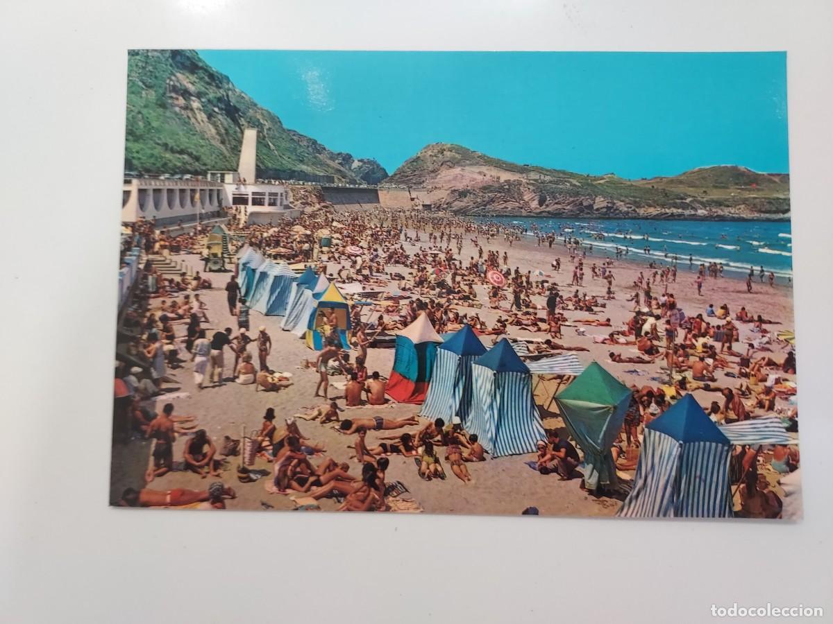 Postales: POSTAL SALINAS LA PLAYA. 1969. CIRCULADA. ASTURIAS. CASETAS TOLDOS DE LONA