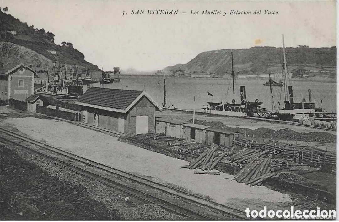 Postales: SAN ESTEBAN (ASTURIAS) - LOS MUELLES Y ESTACI&Oacute;N DEL VASCO - COLECCI&Oacute;N MART&Iacute;N, MUROS