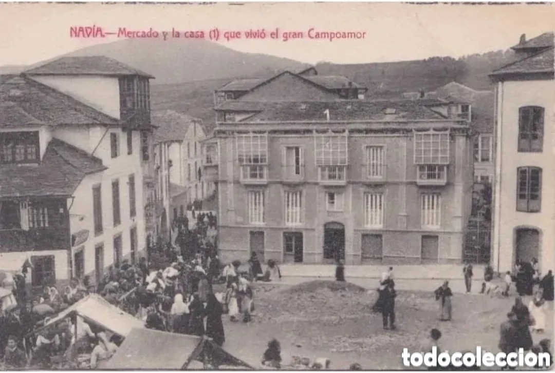 Postales: NAVIA (ASTURIAS) - MERCADO Y LA CASA QUE VIVI&Oacute; EL GRAN CAMPOAMOR - EDIT. MANUEL P. GONZ&Aacute;LEZ