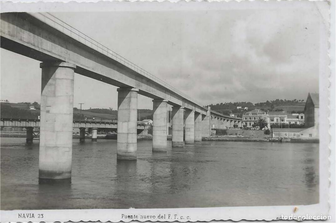 Postales: NAVIA (ASTURIAS) - PUENTE NUEVO DEL FFCC - ED. ARRIBAS