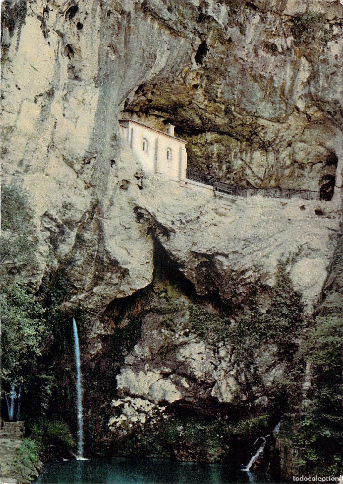 Postales: Postal de la Santa Cueva de Covadonga y cascada, Asturias