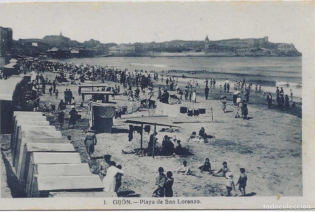 Postales: GIJON (ASTURIAS) - PLAYA DE SAN LORENZO - HELIOTIPIA ARTISTICA ESPA&Ntilde;OLA