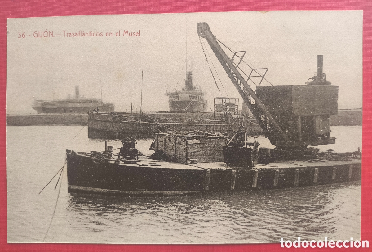 Postales: GIJ&Oacute;N TRASATL&Aacute;NTICO EN EL MUSEL POSTAL FOTOTIPIA ASTURIAS C. 1915