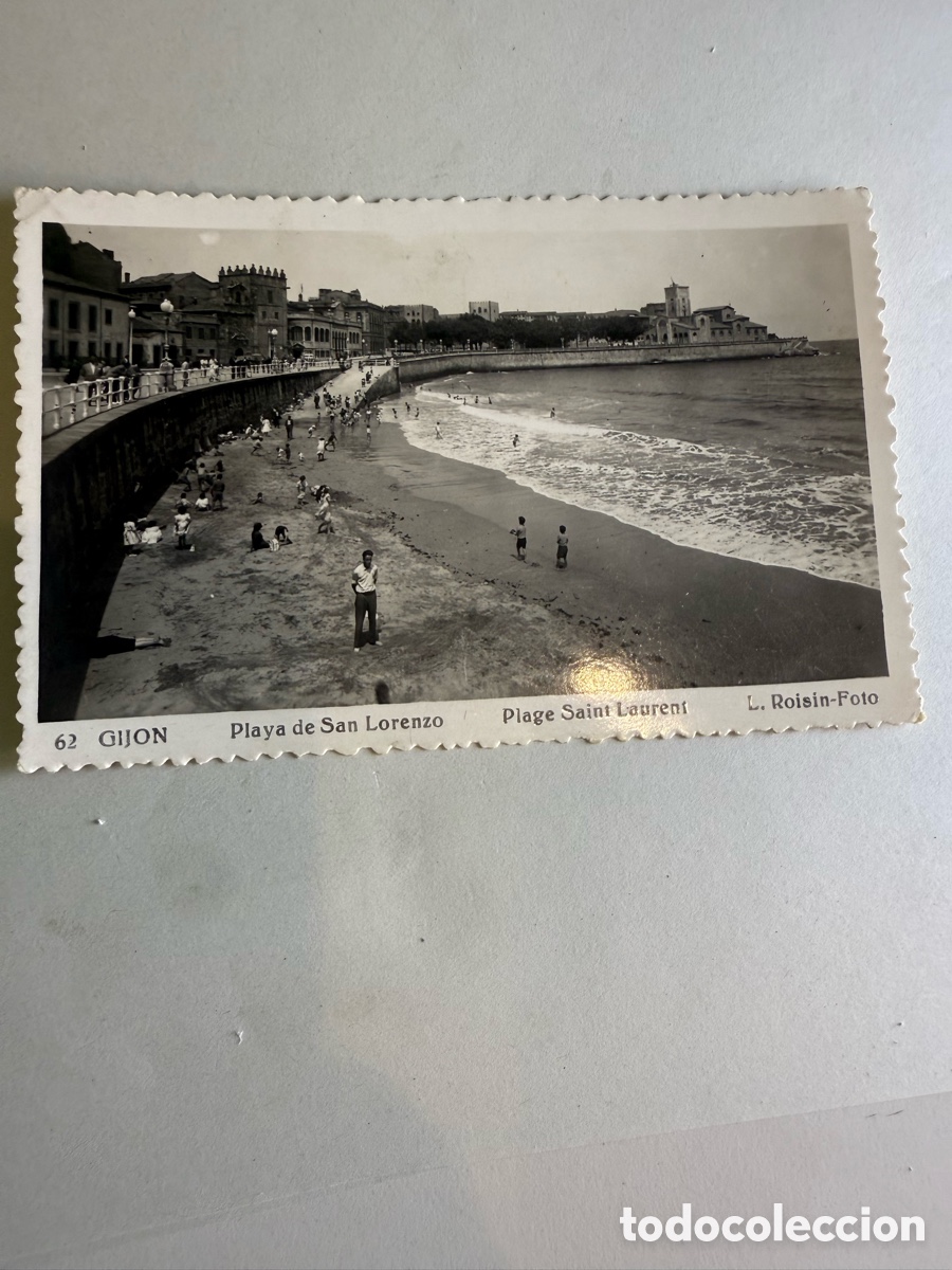 Postales: Tarjeta postal Gij&oacute;n Playa de San Lorenzo Blanco y negro