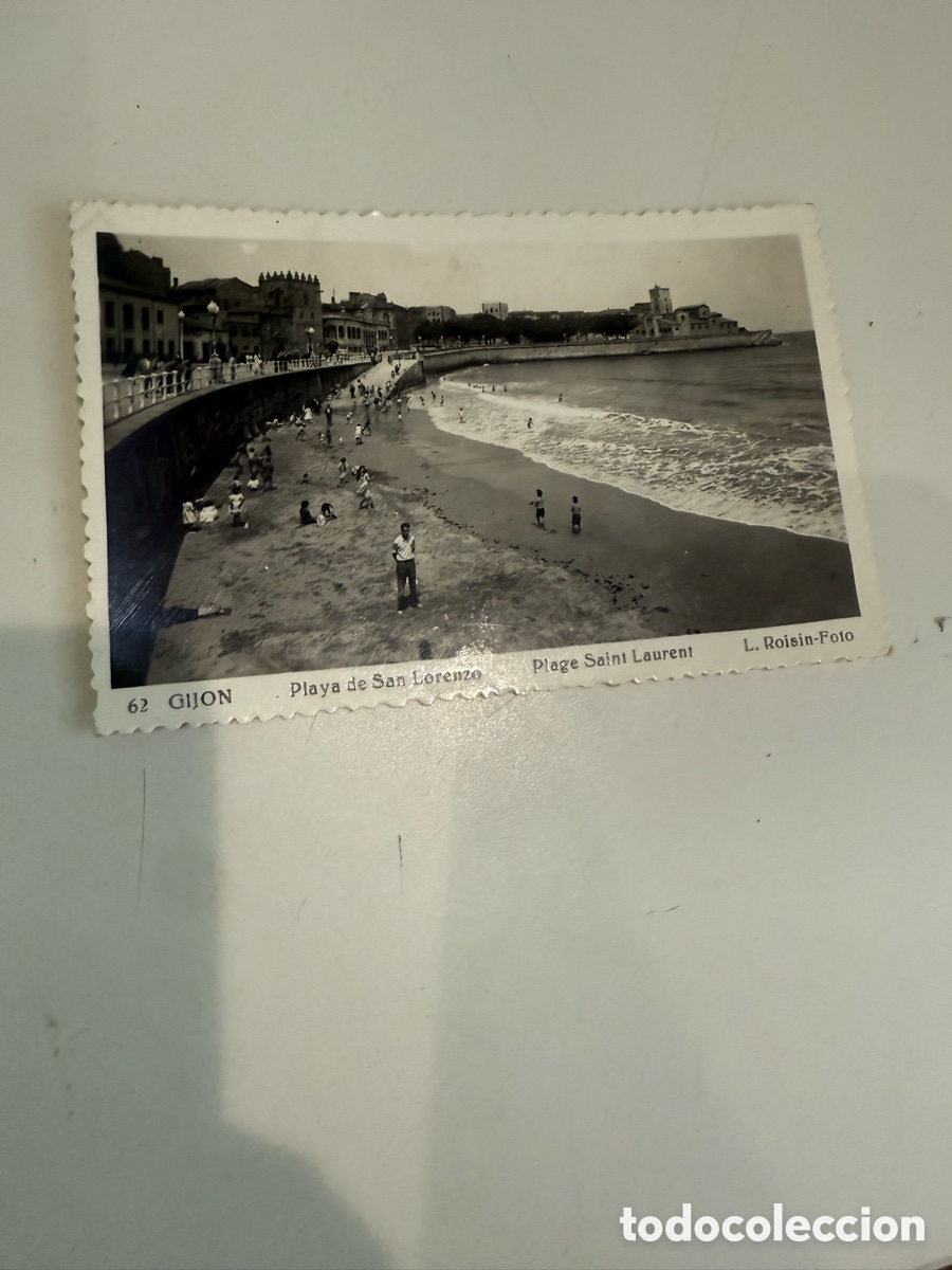 Postales: Postal Gij&oacute;n Playa de San Lorenzo Blanco y negro Original de la &eacute;poca 1957