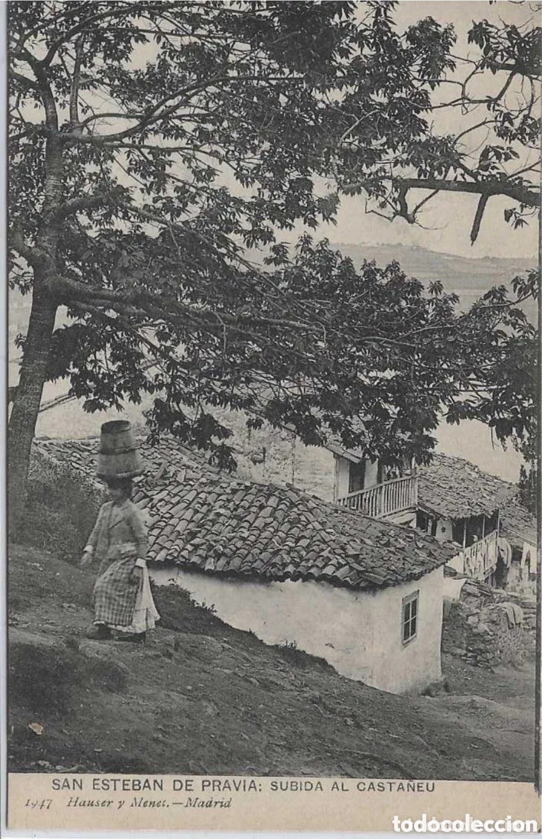 Postales: SAN ESTEBAN DE PRAVIA (ASTURIAS) - SUBIDA AL CASTA&Ntilde;EU - HAUSER Y MENET, MADRID