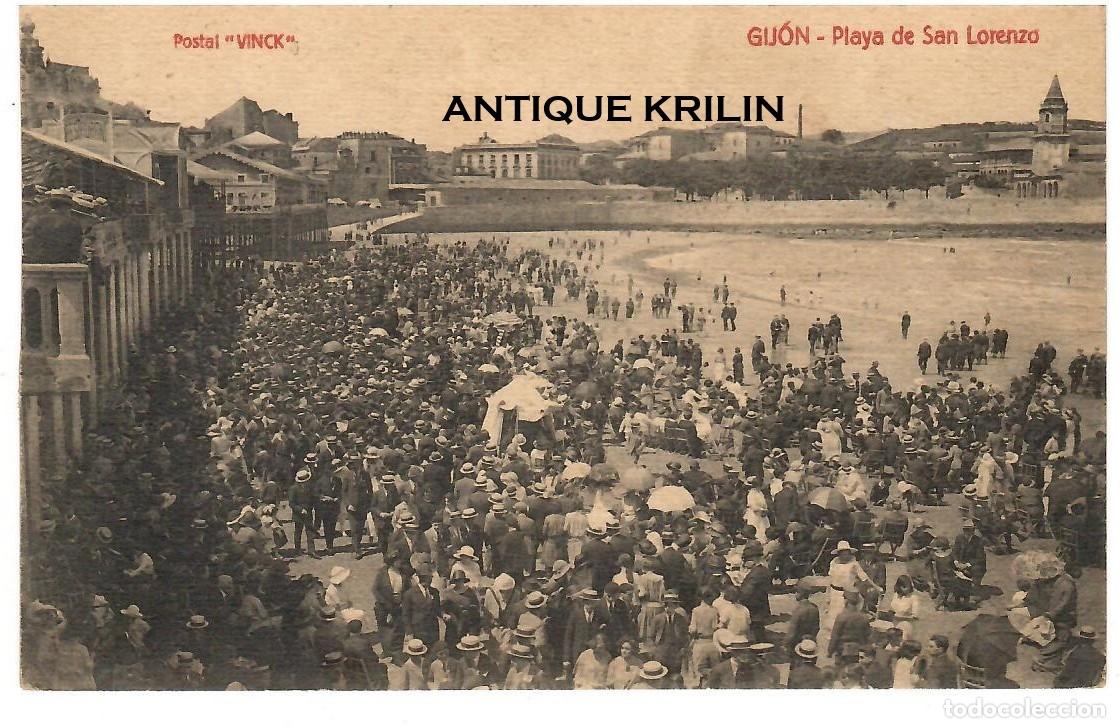 Postales: GIJON / PLAYA DE SAN LORENZO / EDICION VINCK / SIN FRANQUEAR PERO ESCRITA 1926