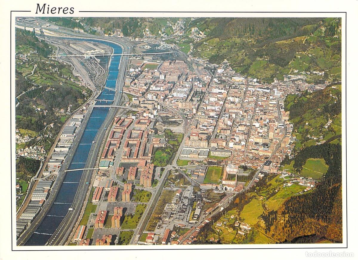 Postales: Postal de Mieres vista a&eacute;rea desde el cielo, Principado de Asturias