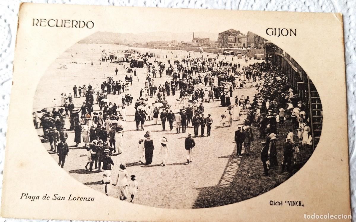 Postales: GIJON - POSTAL MUY ANTIGUA MANUSCRITA EN 1920 - PLAYA DE SAN LORENZO