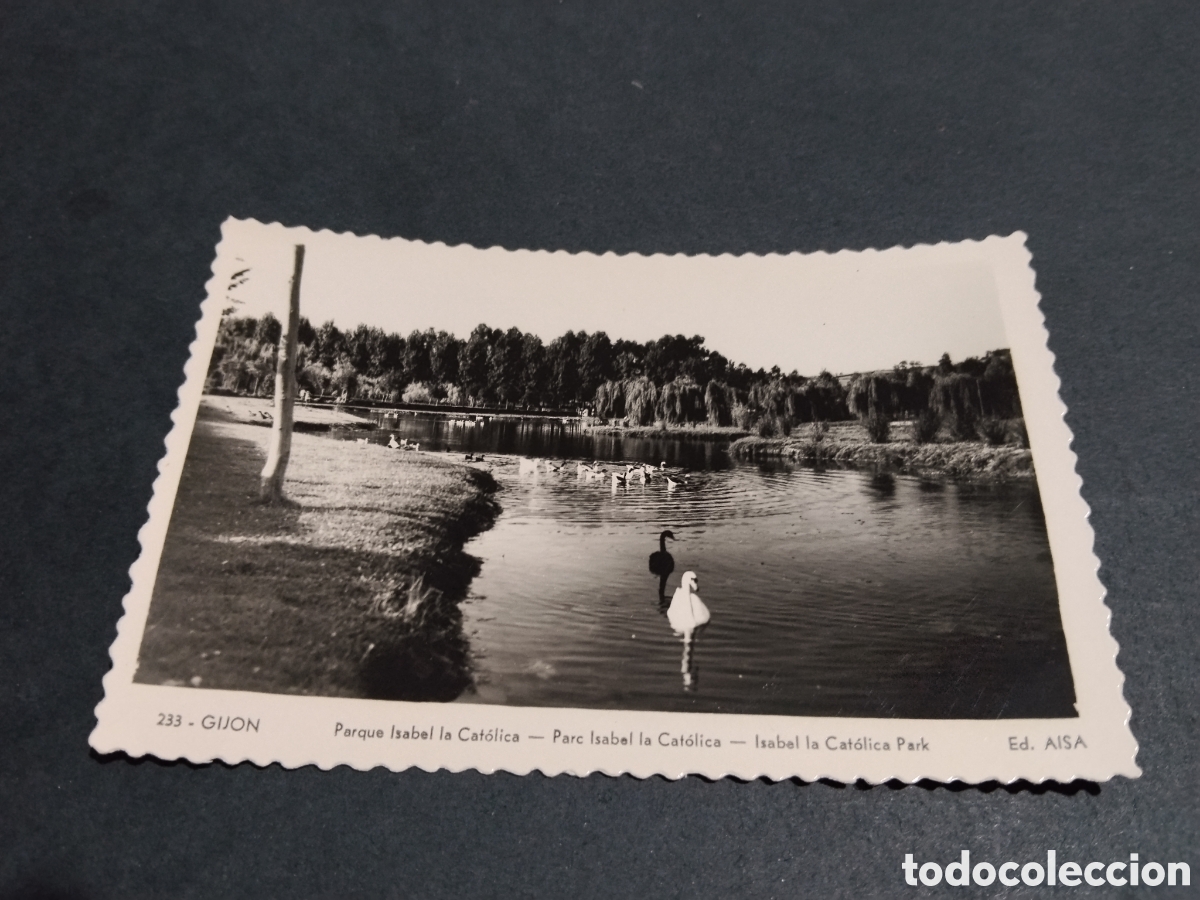 Postales: Postal antigua Gij&oacute;n parque Isabel la cat&oacute;lica