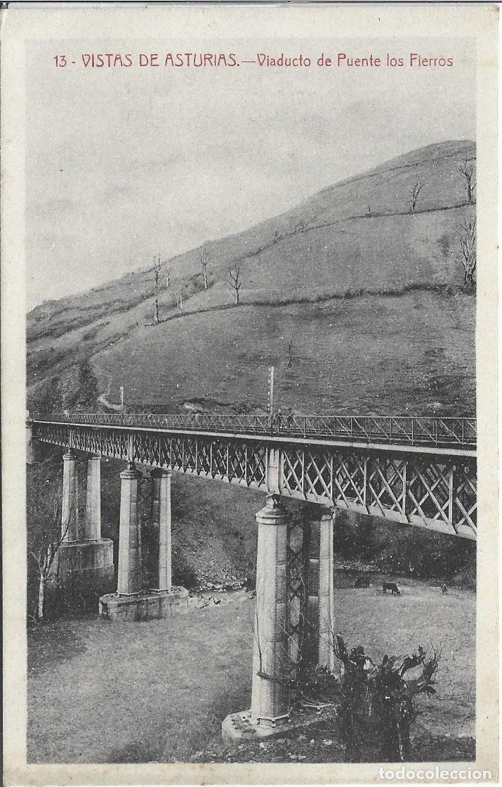 Postales: VISTAS DE ASTURIAS (ASTURIAS) - VIADUCTO DEL PUENTE LOS FIERROS - EDIT J. FERNANDEZ