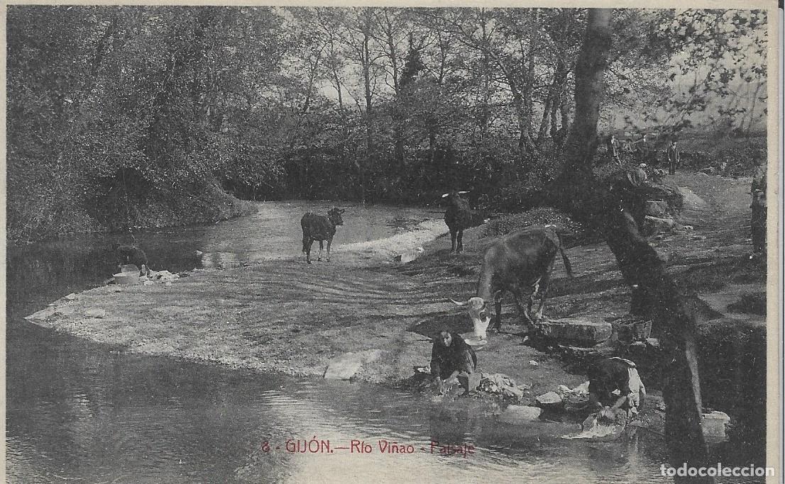 Postales: GIJON (ASTURIAS) - RIO VI&Ntilde;AO, PAISAJE - ED. F. MATOS