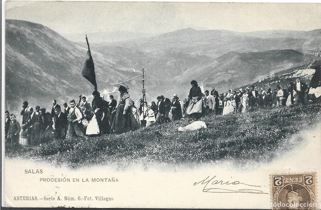 Postales: SALAS (ASTURIAS) - PROCESION EN LA MONTA&Ntilde;A - FOTO VILLEGAS