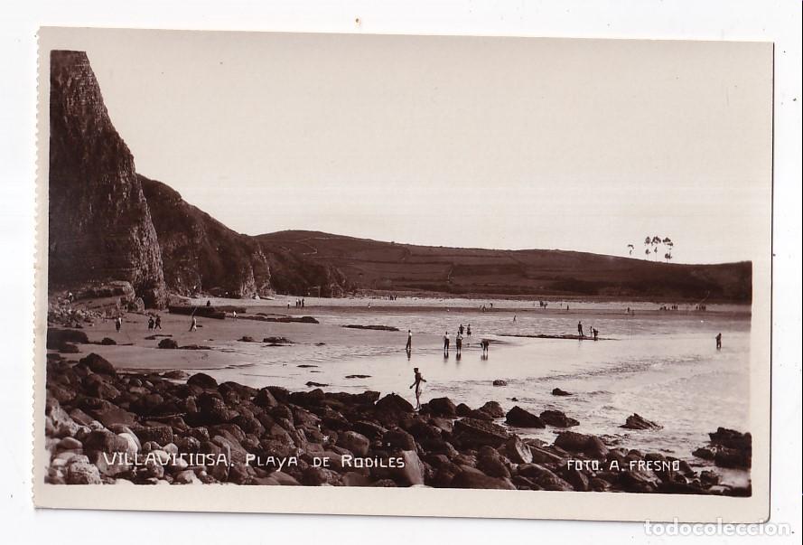 Postales: POSTAL. VILLAVICIOSA. PLAYA DE RODILES. ASTURIAS. FOTO A. FRESNO