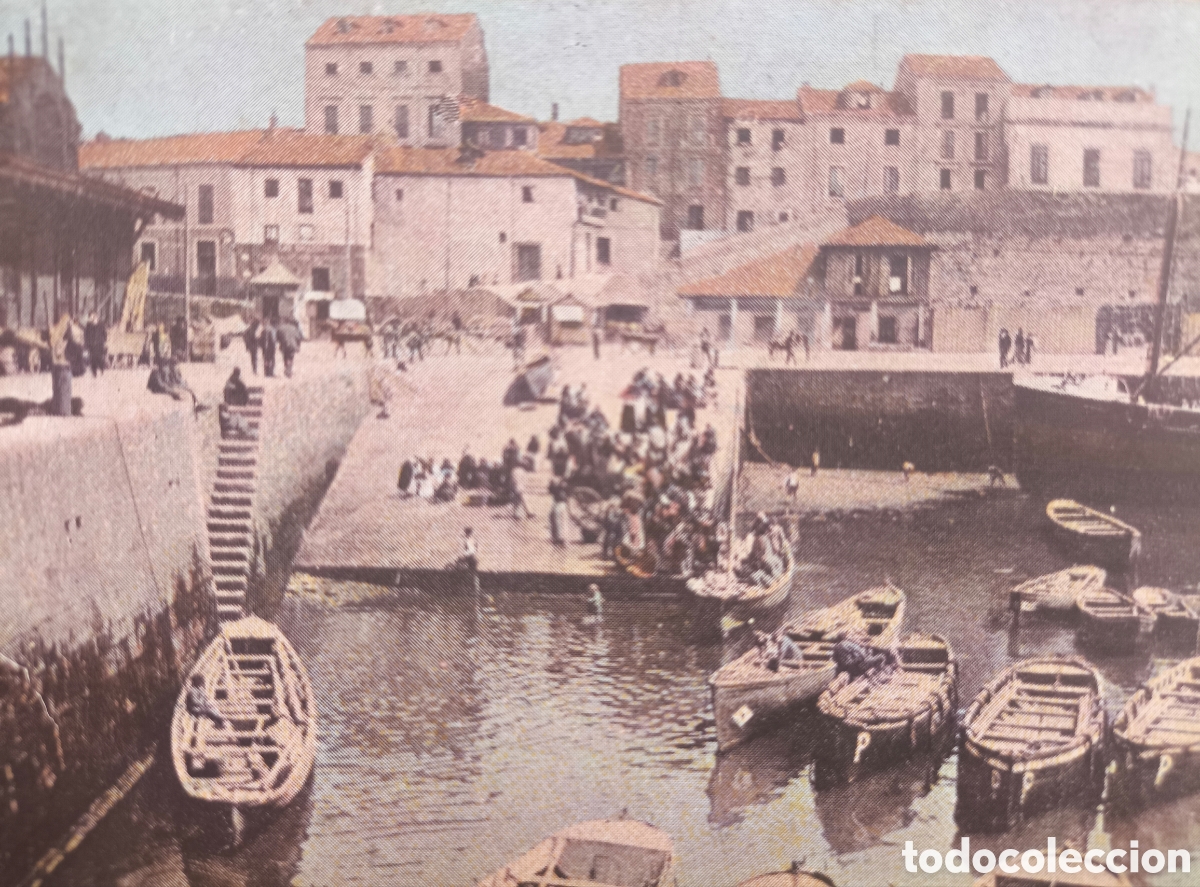Postales: GIJ&Oacute;N MUELLE ADUANA POSTAL A COLOR FESTEJOS 1903