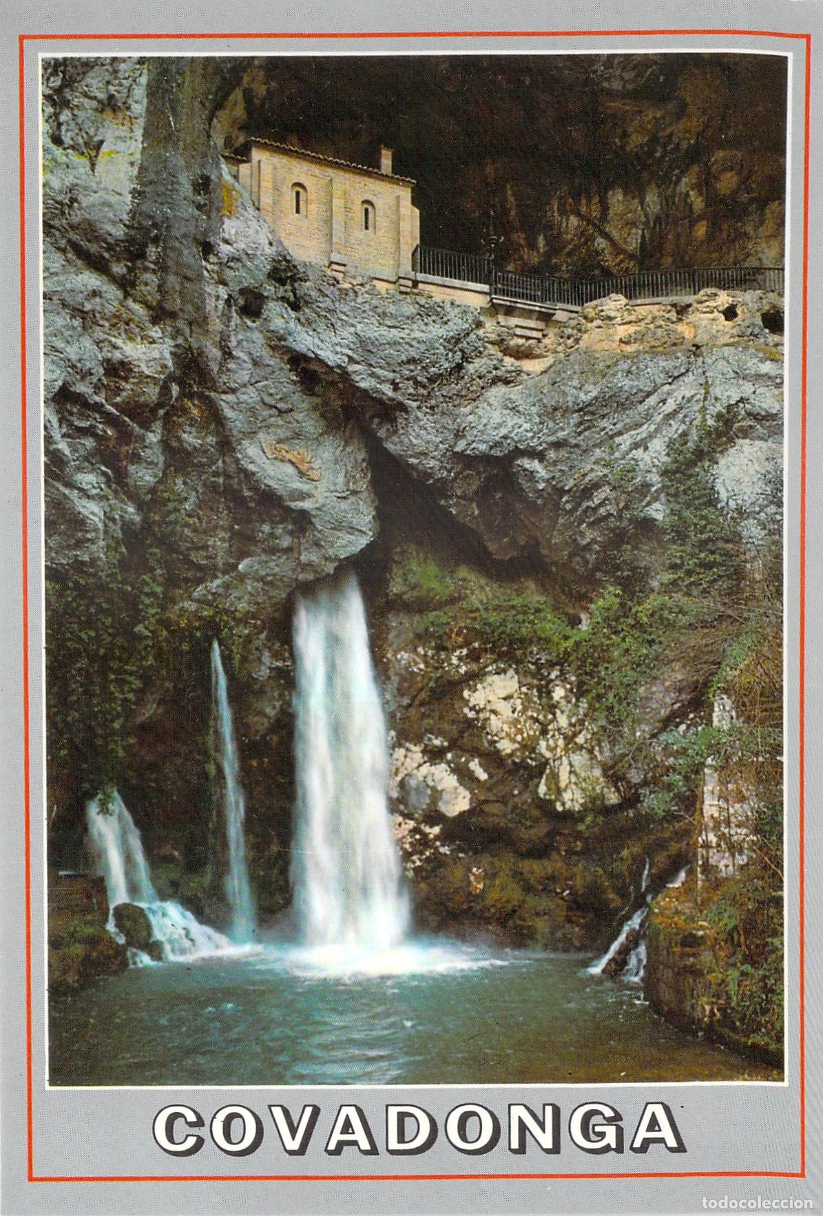 Postales: Postal de la Gruta de la Virgen y Cascada en Covadonga