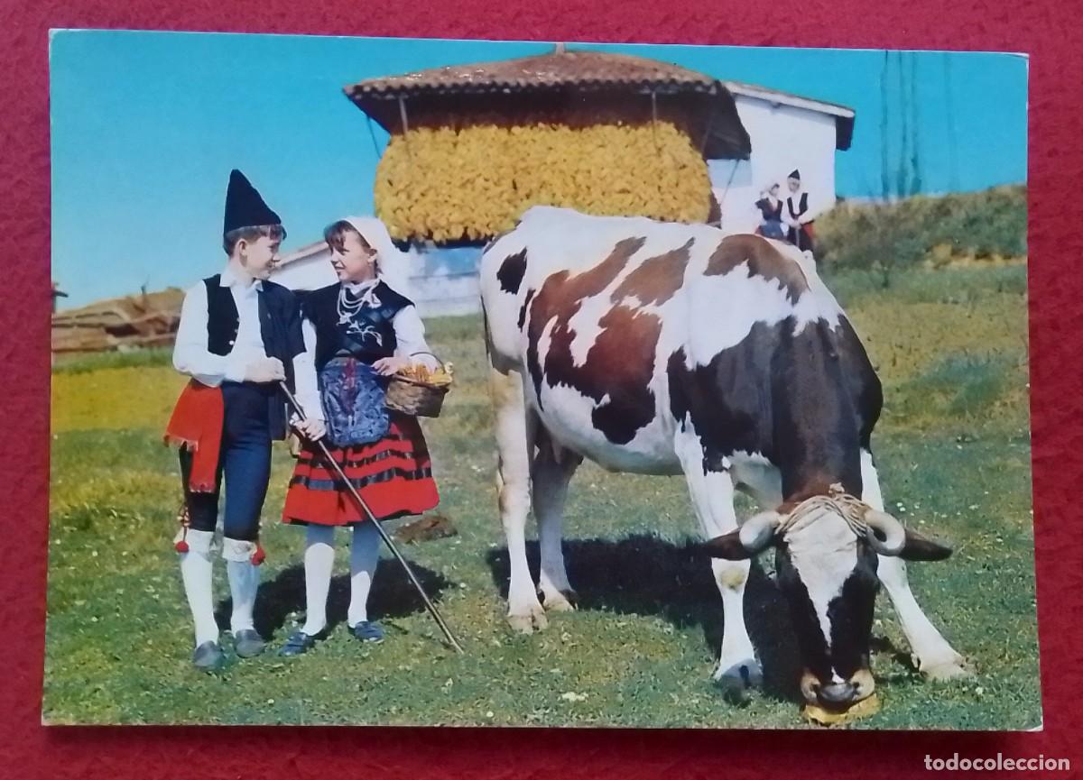 Postales: ANTIGUA POSTAL POST CARD ASTURIAS FOLKLORE ASTUR YINDIANDO. VACA JOVENES ASTURIANOS..TRAJES T&Iacute;PICOS.