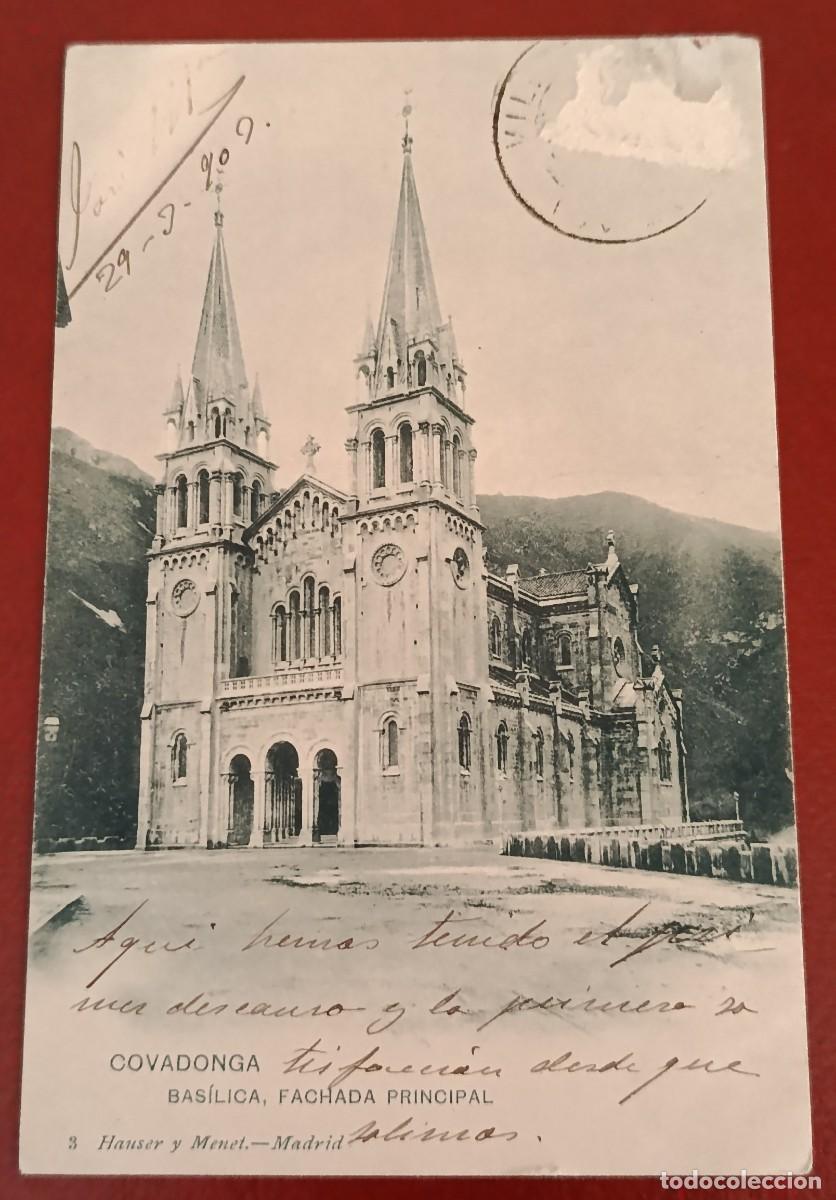 Postales: TARJETA POSTAL FACHADA PRINCIPAL BASILICA COVADONGA - ASTURIAS 1902 - HAUSER Y MENET