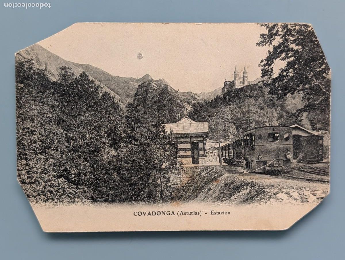 Postales: POSTAL COVADONGA ASTURIAS ESTACION DE TREN EDIT EJG ESQUINAS RECORTADAS