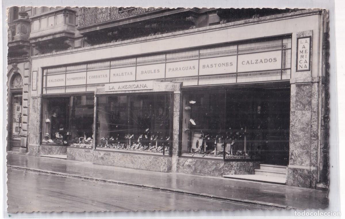 Cartoline: POSTAL FOTOGRAFICA DE GIJON-LA AMERICANA,CALZADOS Y SOMBRERERIA,C/CORRIDA,38