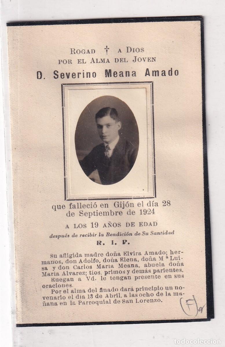 Cartoline: Recordatorio f&uacute;nebre con foto, padre e hijo Gij&oacute;n 1925 Severino Meana Men&eacute;ndez 1924 Amado
