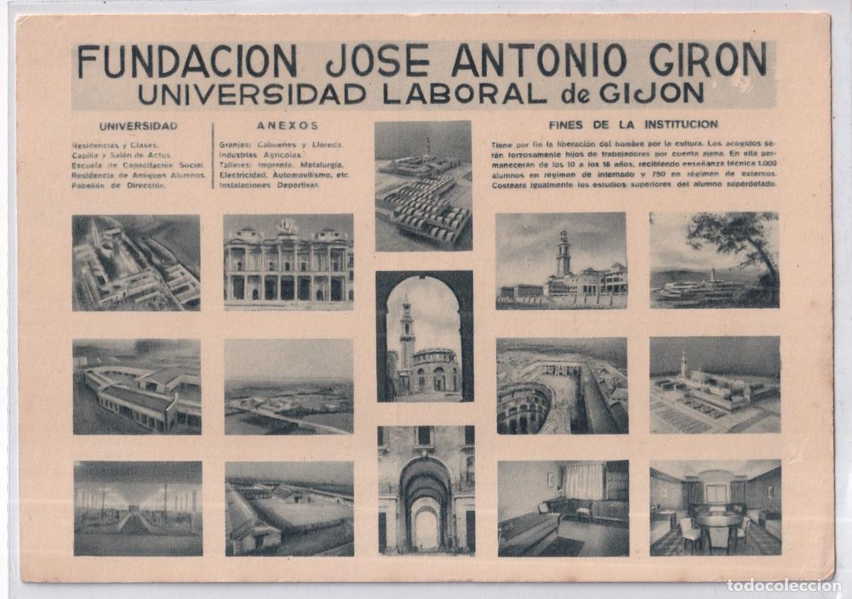 Cartoline: Fundaci&oacute;n Jose Antonio Gir&oacute;n. Universidad laboral Gij&oacute;n. Escrita en 1954. Sin circular.