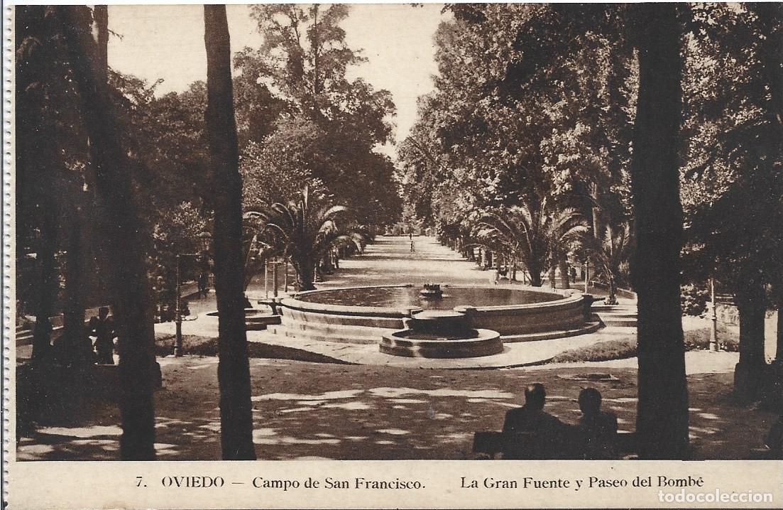 Postales: GIJON (ASTURIAS) - CAMPO DE SAN FRANCISCO, LA GRAN FUENTE Y PASEO DEL BOMBE - ED. Y FOT, COLLADA
