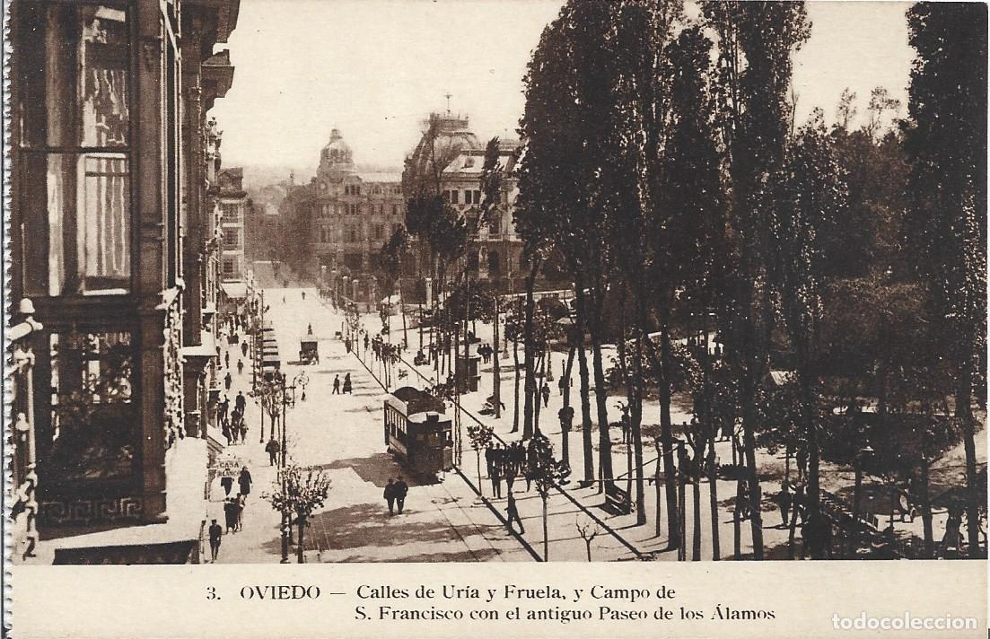 Postales: OVIEDON (ASTURIAS) - CALLES DE URIA Y CAMPO DE S.FRANCISCO - ED. Y FOT. COLLADA