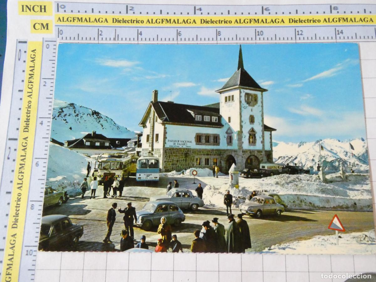 Postcards: POSTAL DE ASTURIAS. A&Ntilde;O 1965. PUERTO PAJARES SEAT 600, RENAULT, AUTOBUSES. 107 FARDI. 730