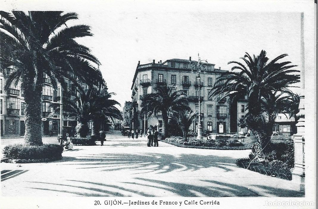 Cartes Postales: GIJ&Oacute;N (ASTURIAS) - JARDINES DE FRANCO Y CALLE CORRIDA - L. ROISIN FOT.