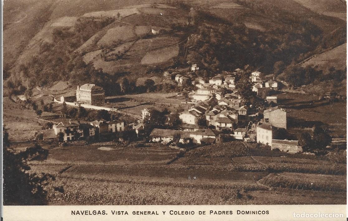 Cartes Postales: NAVELGAS (ASTURIAS) - VISTA GENERAL Y COLEGIO DE PADRES DOMINICOS - HUECOGRABADO MAMBR&Uacute;