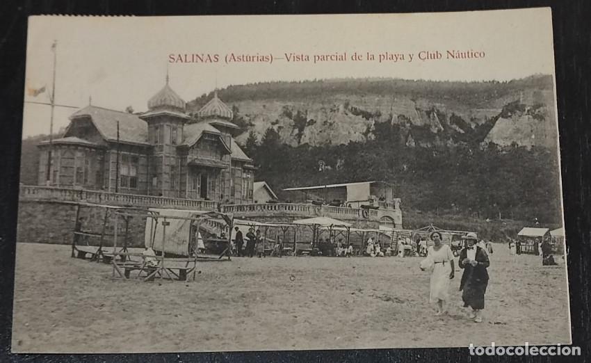 Postales: SALINAS, ASTURIAS, VISTA PLAYA Y CLUB NAUTICO, POSTAL ANTIGUA