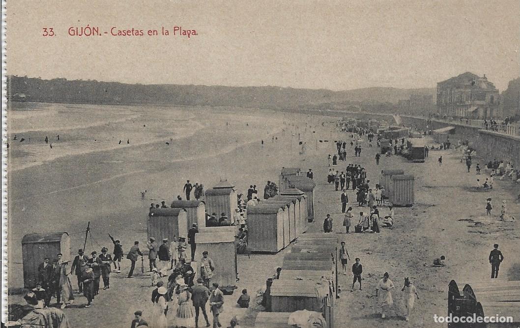 Postales: GIJON (ASTURIAS) - CASETAS EN LA PLAYA - EDITOR F. MATOS