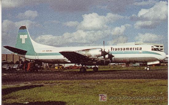 Postales: Postal de Avion Transamerica-Lockheed L-188CF Electra - Foto 1
