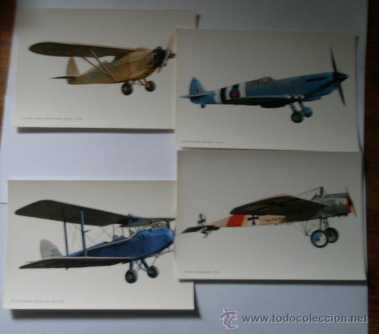 Postales: 4 postales de aviones, dibujados - Foto 1