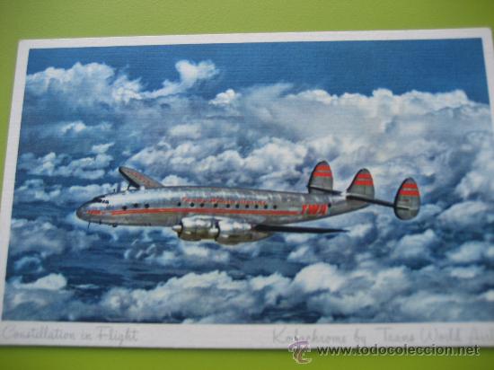Postales: TWA. Constellation in Flight. Kodachrome. Con tarifas. - Foto 1
